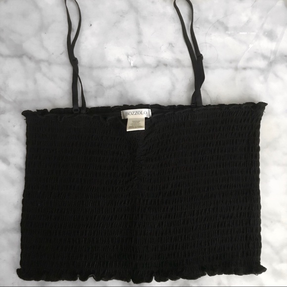 Bozzolo Tops - {bozzolo} Black Smocked Crop Top